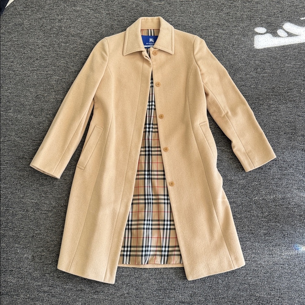 Burberry Camel Coat with Iconic Plaid Lining